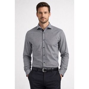 Men's Dress Shirt NWT Sm 14–14.5 32/33 Black White Dobby Gingham Stretch Cotton